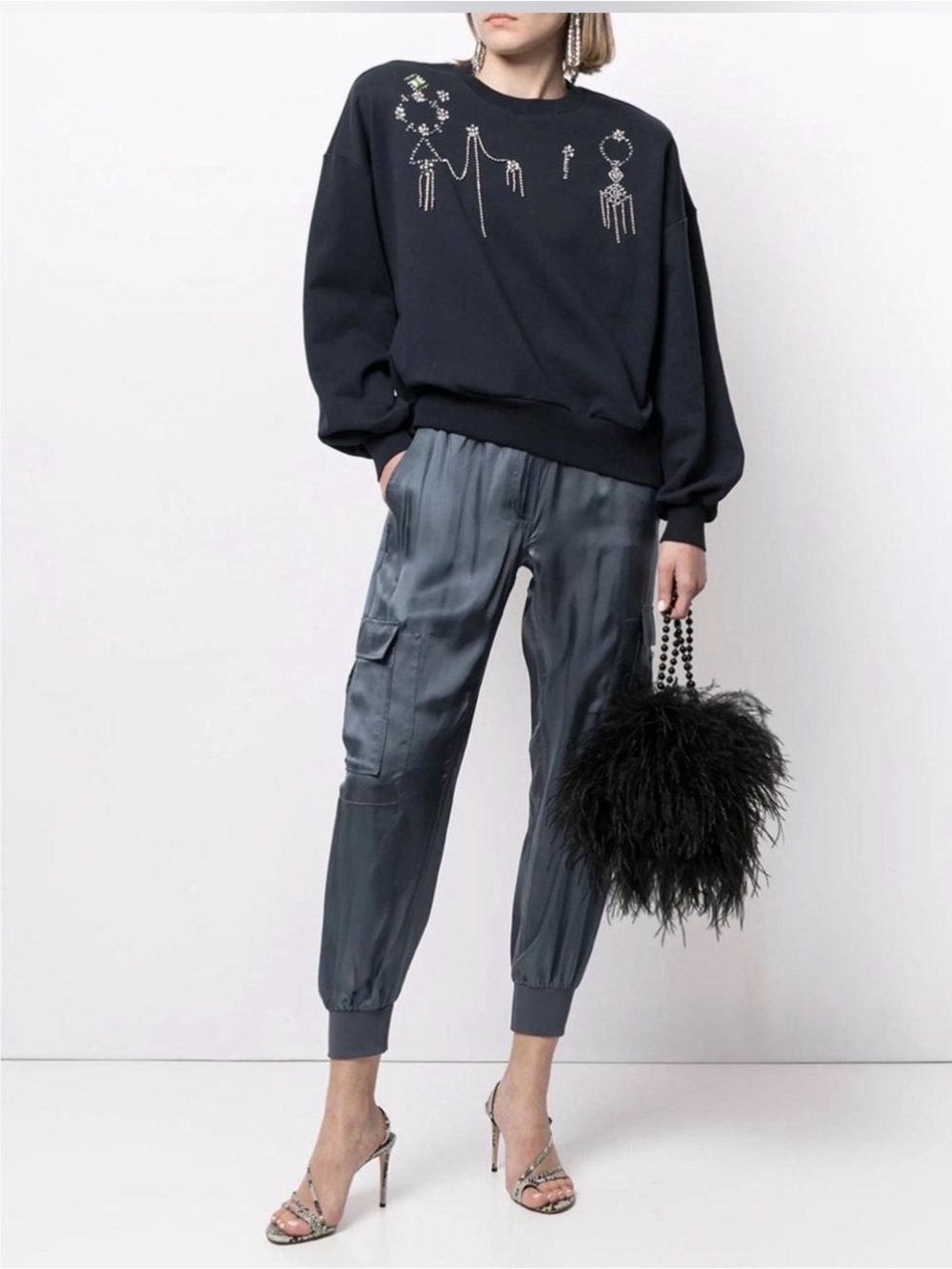 cinq a sept Slate Gray Satin Cargo Joggers